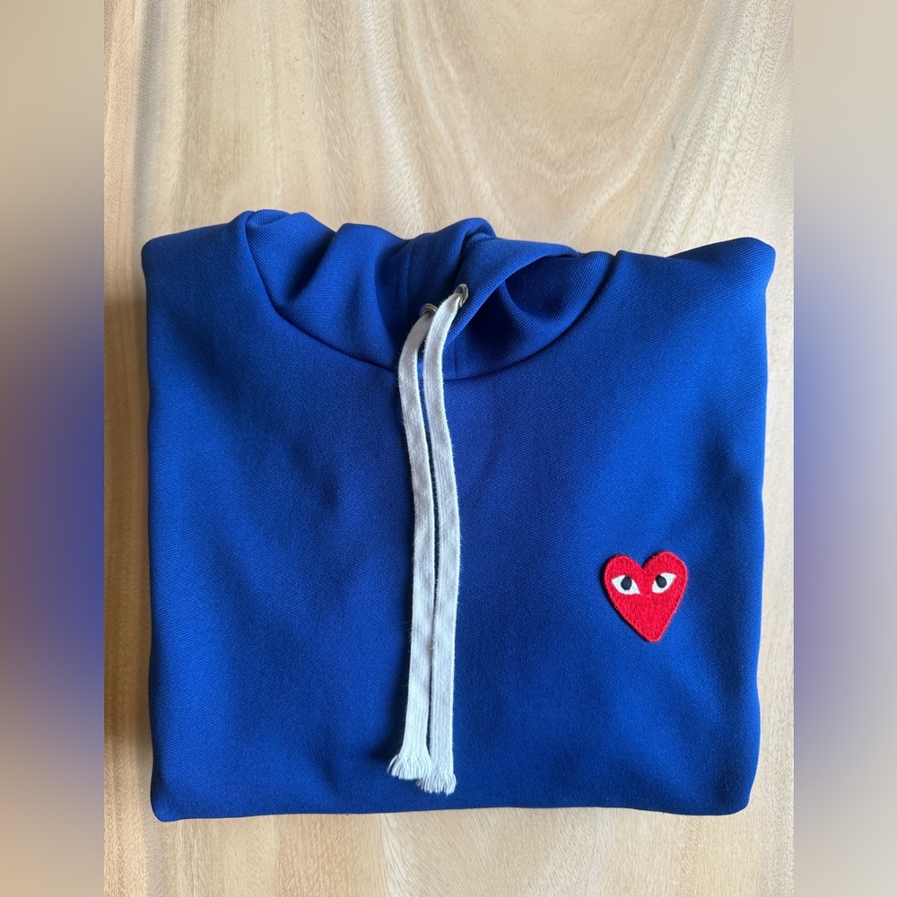 Comme des Garçons Blue Hoodie with Heart Patch - Picture 2 of 3